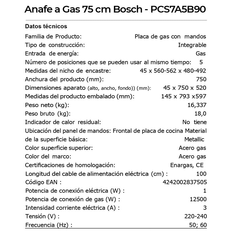 Anafe a Gas 75 cm Bosch
